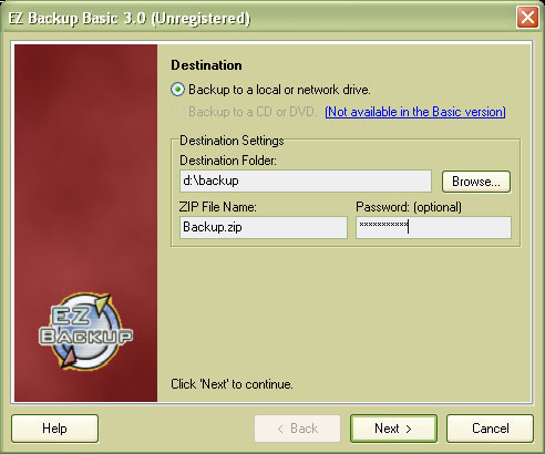 EZ ThunderBird Backup Basic Screenshot